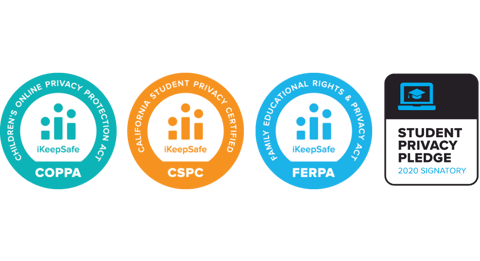 iKeepSafe COPPA, CSPC, FERPA, and Student Privacy Pledge Badges