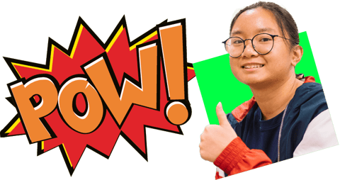POW graphic and student