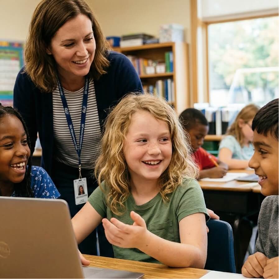 Elementary students and teacher