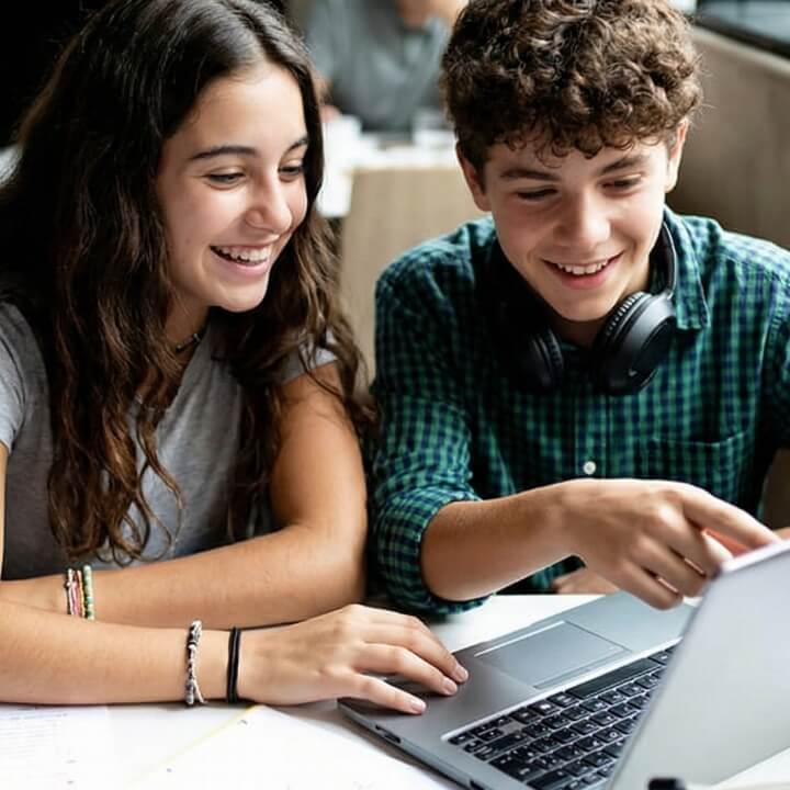 girl and boy at laptop