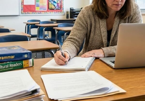 ELL teacher at desk