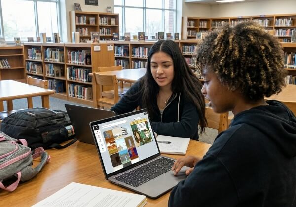 two girls in library